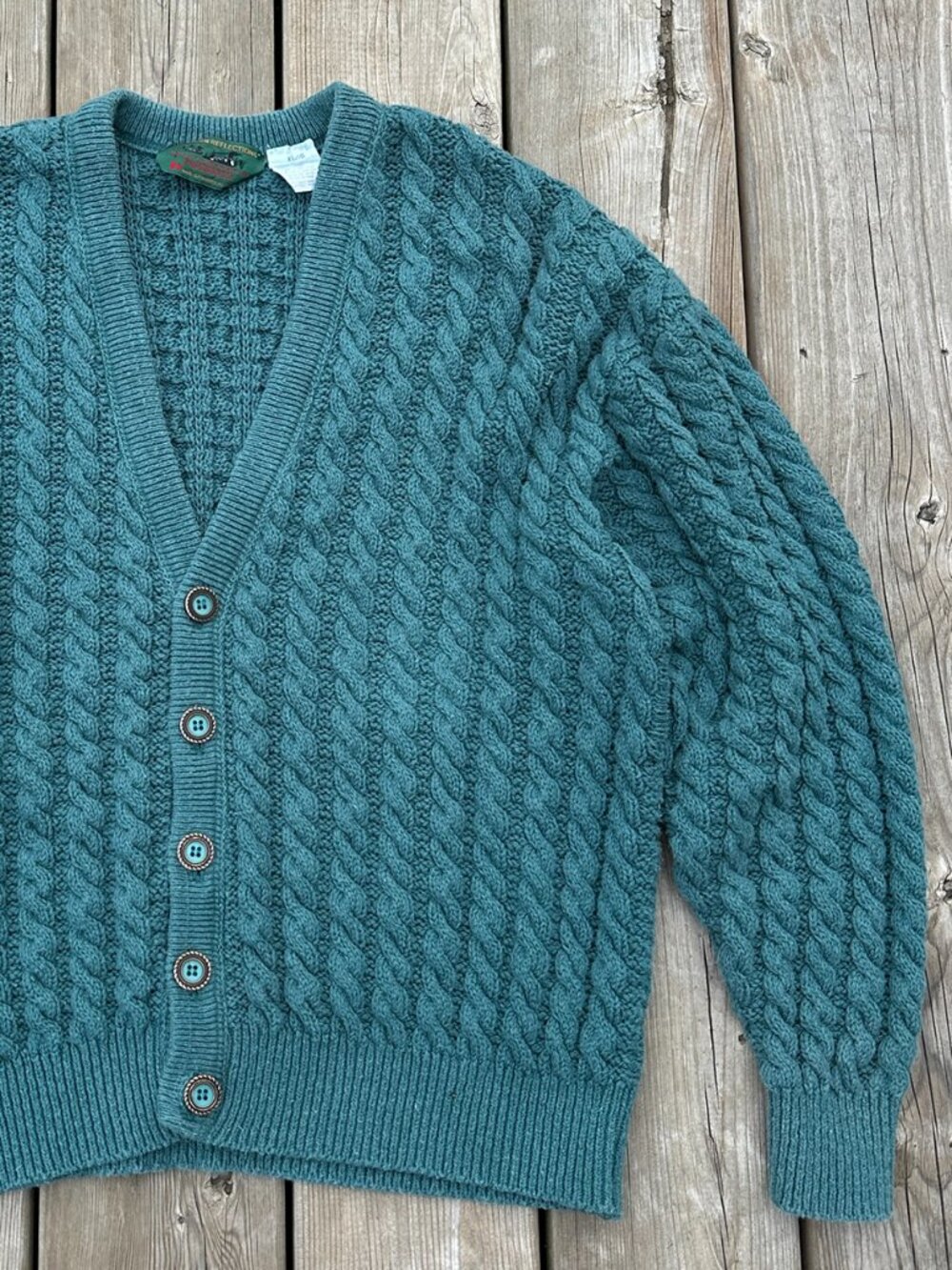 teal turquoise cable knit 90s cardigan northern reflections